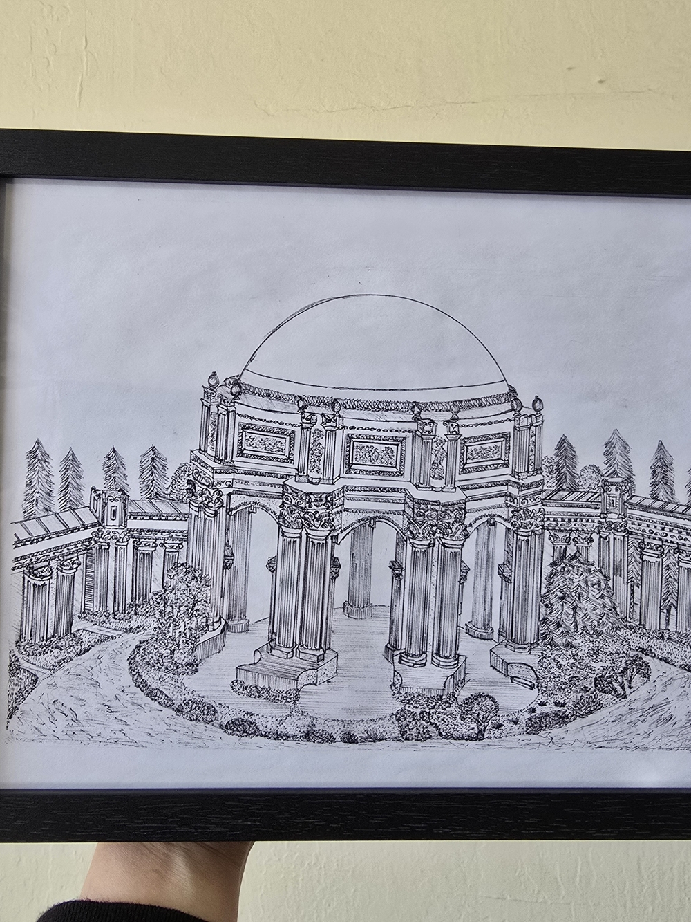 San Francisco art framed original Hand drawing. 01 Palace Of Fine Arts